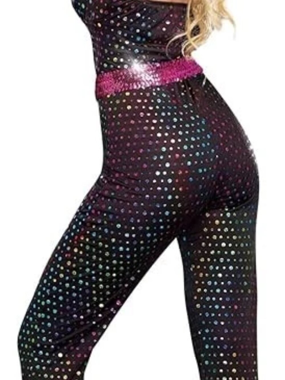 Dreamgirl Black Sequin-Spot Jumpsuit with Pink Belt - Picture 2 of 12